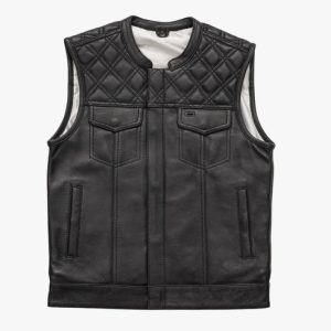 SOA Style Leather Club Vest with Black Hexagon Stitching Motorcycle Biker Vest