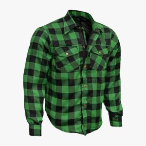 Kevlar Lined Dark Green Motorcycle Riding Flannel Shirt | CE Level 1 Armor – Awan Moto Zone