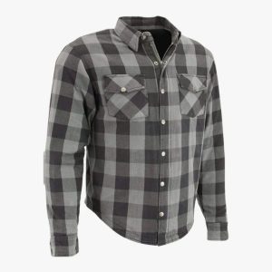 Kevlar Lined Performance Motorcycle Riding Long sleeve Flannel Shirt W/T CE Level 1 armor - Gray