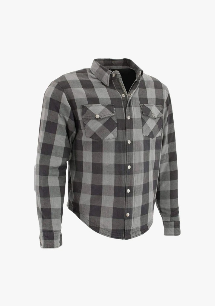 Kevlar Lined Performance Motorcycle Riding Long sleeve Flannel Shirt W/T CE Level 1 armor - Gray