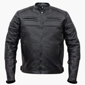 Mens padded vented scooter leather motorcycle jacket in premium cowhide