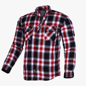 Kevlar Lined Red White Motorcycle Riding Shirt with CE Level 1 Protection