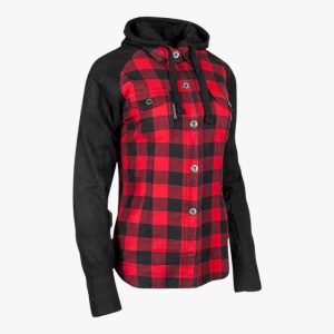 Women's Kevlar Lined Motorcycle Riding Flannel Shirt – Red | CE Level 1 Armor