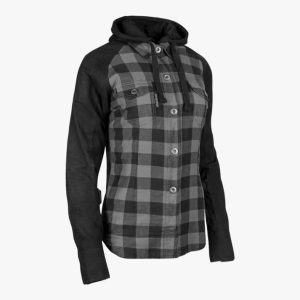 Women's Kevlar Lined Motorcycle Riding Flannel Shirt – Grey | CE Level 1 Armor