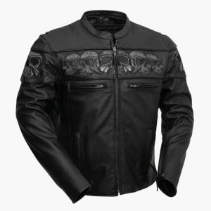 Reflective Skull Premium Cowhide Leather Motorcycle Jacket for Motorcycle Riders