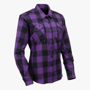 Women's Purple Kevlar Motorcycle Riding Flannel Shirt with CE Armor
