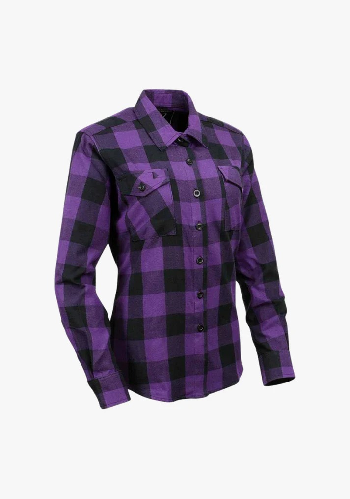 Women's Purple Kevlar Motorcycle Riding Flannel Shirt with CE Armor