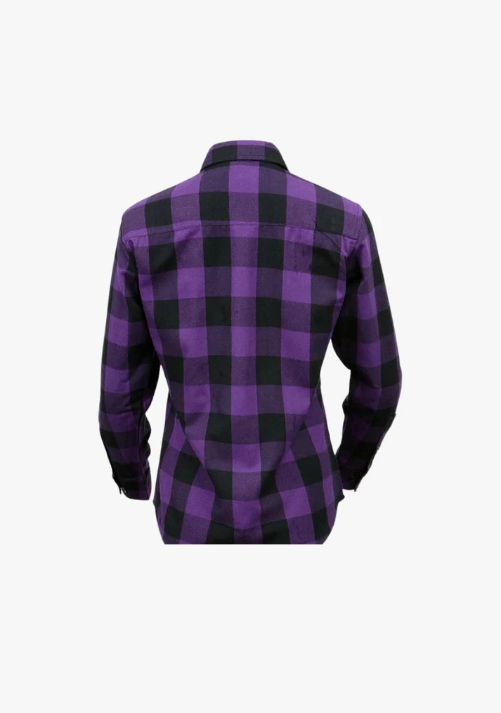 Women's Purple Kevlar Motorcycle Riding Flannel Shirt with CE Armor