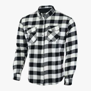White Kevlar Armored Flannel Riding Shirt – CE Level 1 Protection