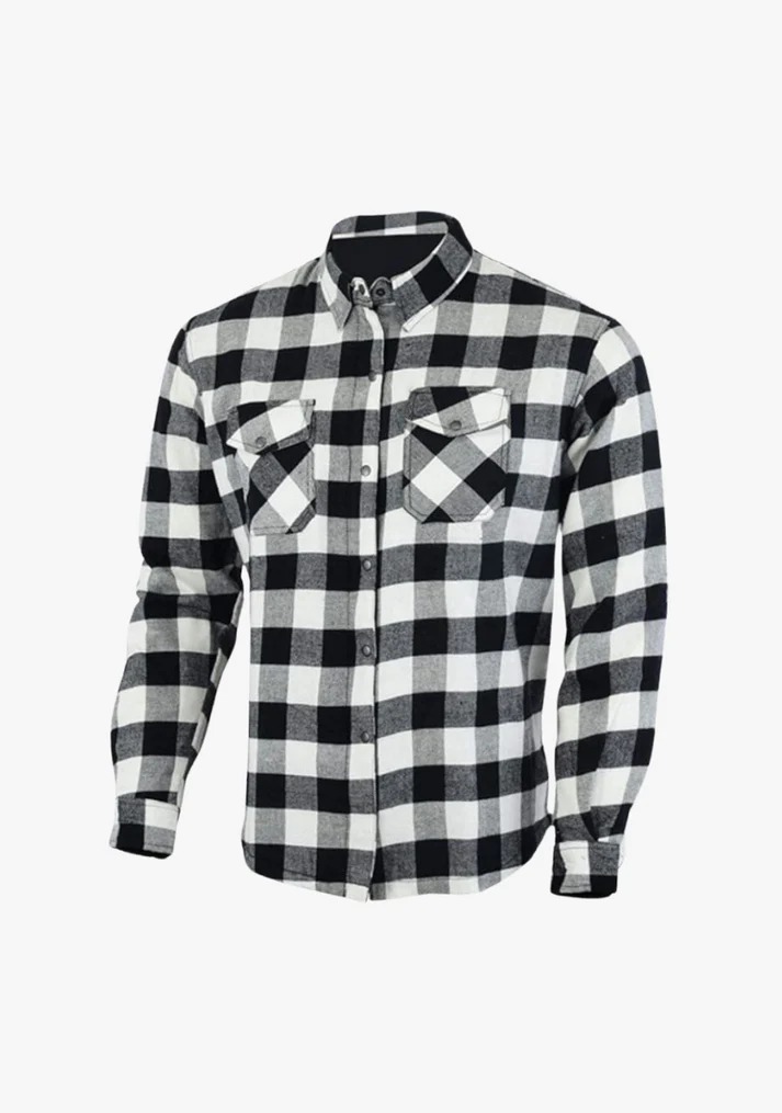 White Kevlar Armored Flannel Riding Shirt – CE Level 1 Protection