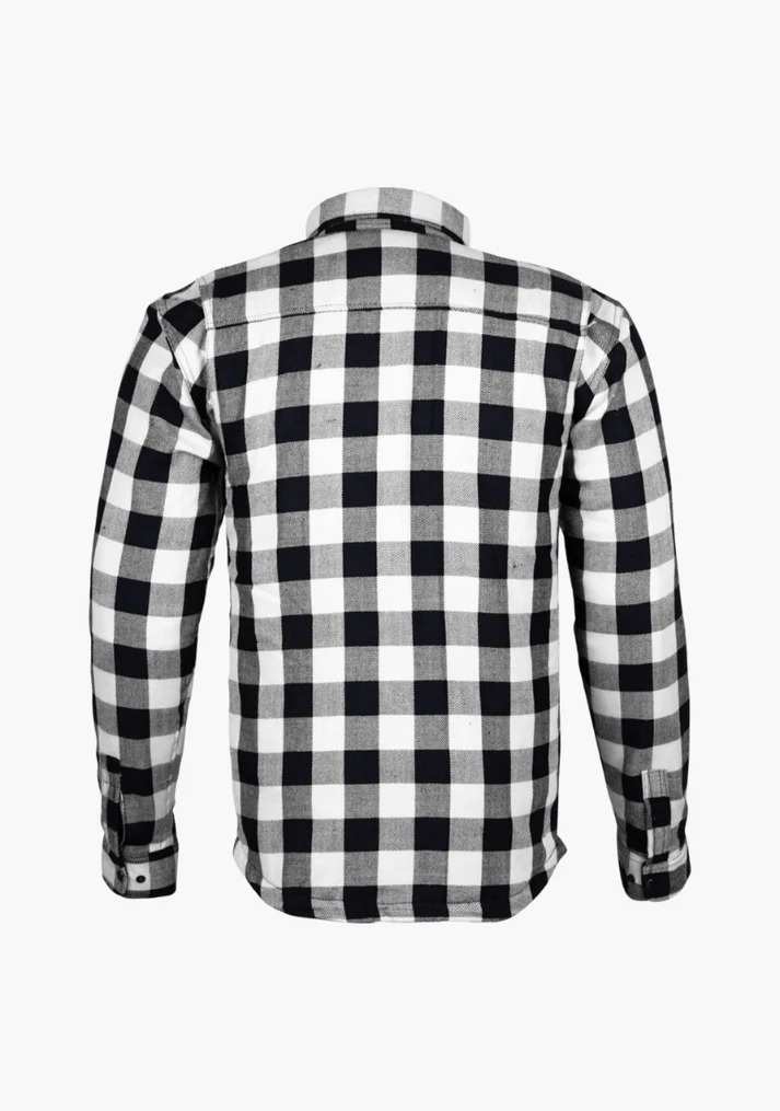 White Kevlar Armored Flannel Riding Shirt – CE Level 1 Protection - Image 2