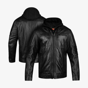 Straight Fashion Leather Motorcycle Jacket with Removable Hood