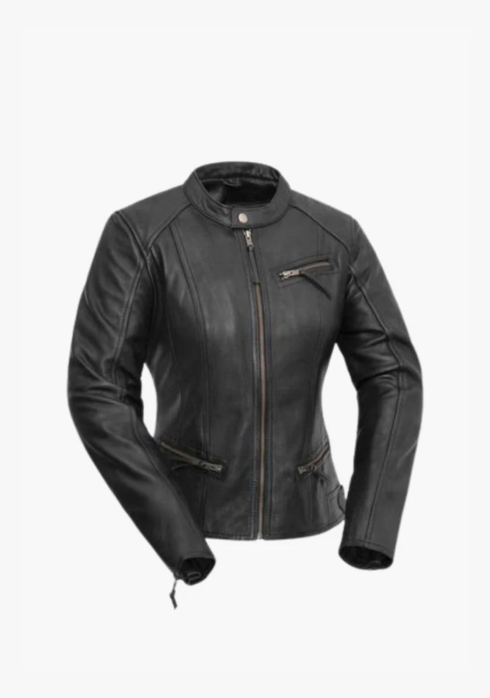 Ladies Premium Leather 3 Pocket Motorcycle Jacket with Ventilation and Thermal Liner
