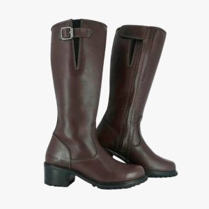 Women's Brown Long Motorcycle Riding Boots Waterproof Leather