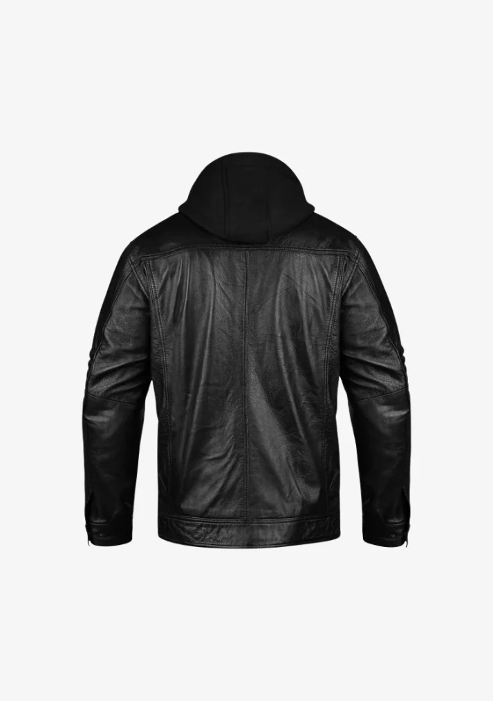 Straight Fashion Leather Motorcycle Jacket with Removable Hood