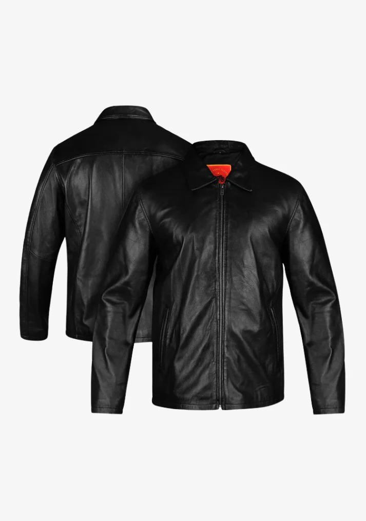Straight Classic Fashion Leather Motorcycle Jacket with Collar