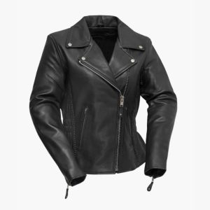 Ladies Premium Cowhide Braid and Stud Motorcycle Leather Jacket