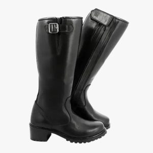 Women's Long Black Motorcycle Riding Boots Waterproof Leather