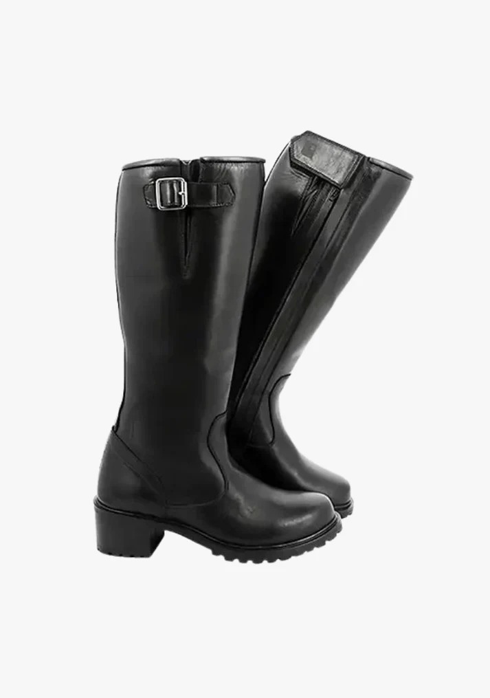 Women's Long Black Motorcycle Riding Boots Waterproof Leather