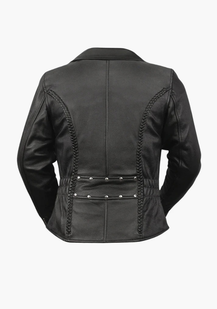 Ladies Premium Cowhide Braid and Stud Motorcycle Leather Jacket